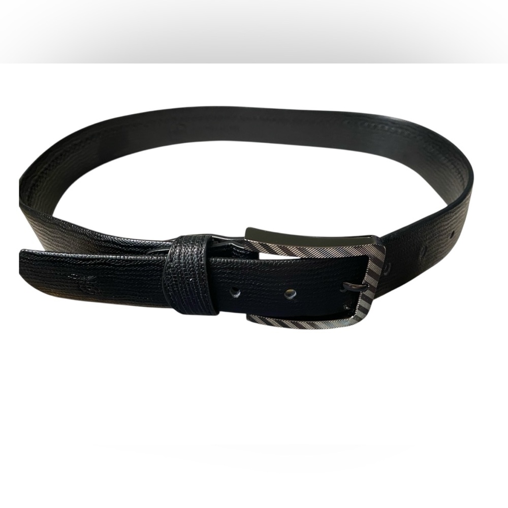 Montagut Black Leather Belt with Metal Buckle